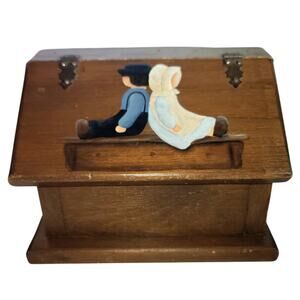 Vintage wood folk art recipe box wood